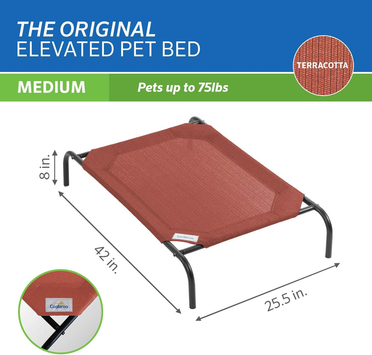 the Original Cooling Elevated Dog Bed, Indoor and Outdoor, Medium, Terracotta