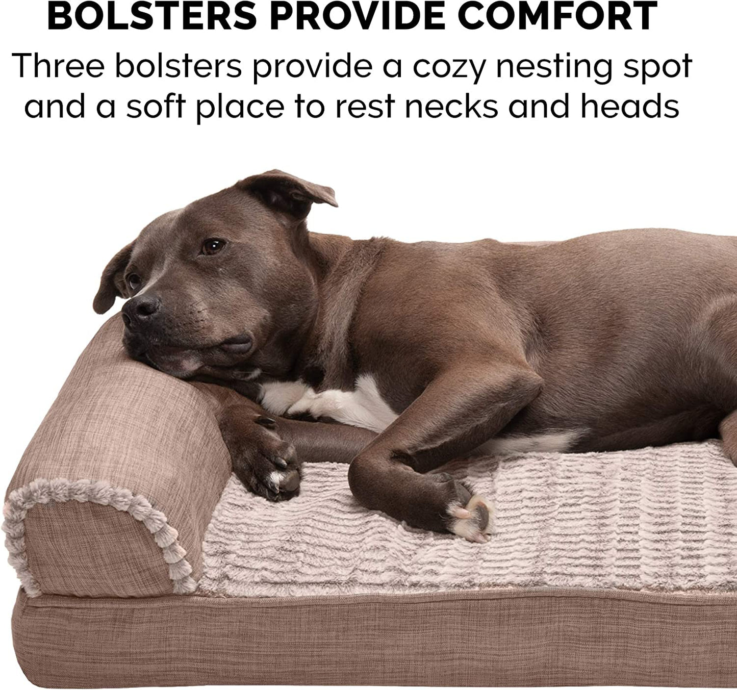 Orthopedic Dog Bed for Medium/Small Dogs W/ Removable Bolsters & Washable Cover, for Dogs up to 35 Lbs - Luxe Faux Fur & Performance Linen Sofa - Woodsmoke, Medium