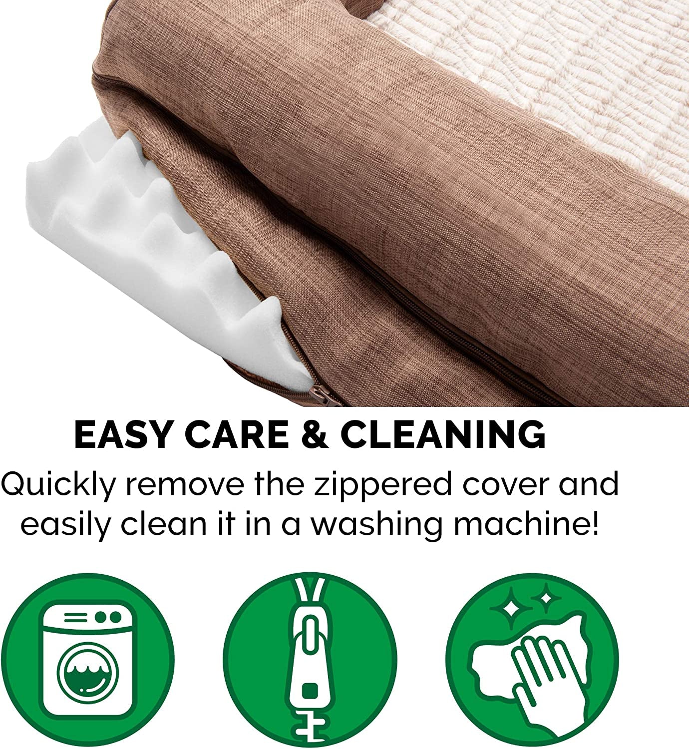 Orthopedic Dog Bed for Medium/Small Dogs W/ Removable Bolsters & Washable Cover, for Dogs up to 35 Lbs - Luxe Faux Fur & Performance Linen Sofa - Woodsmoke, Medium